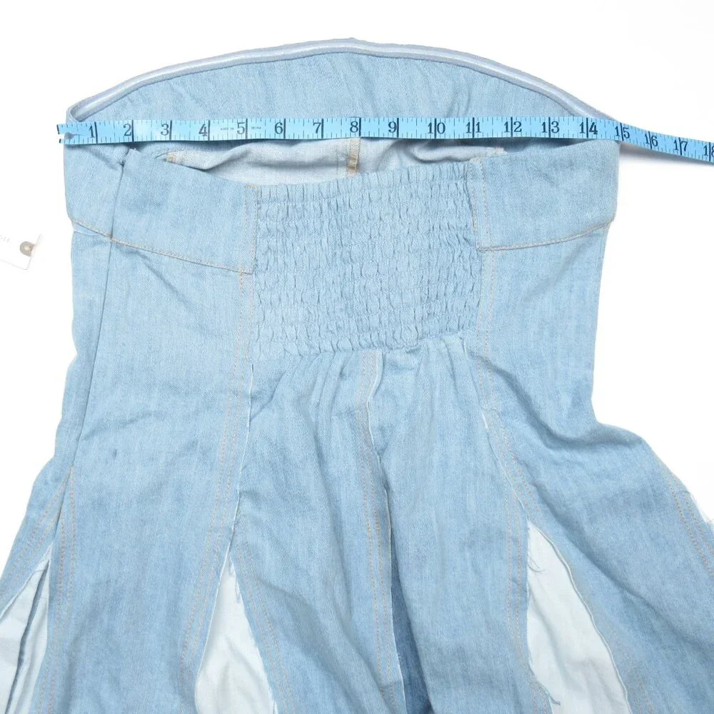 Anthropologie Pilcro Strapless Seamed Denim Mini Dress Light Blue Medium - Picture 7 of 10